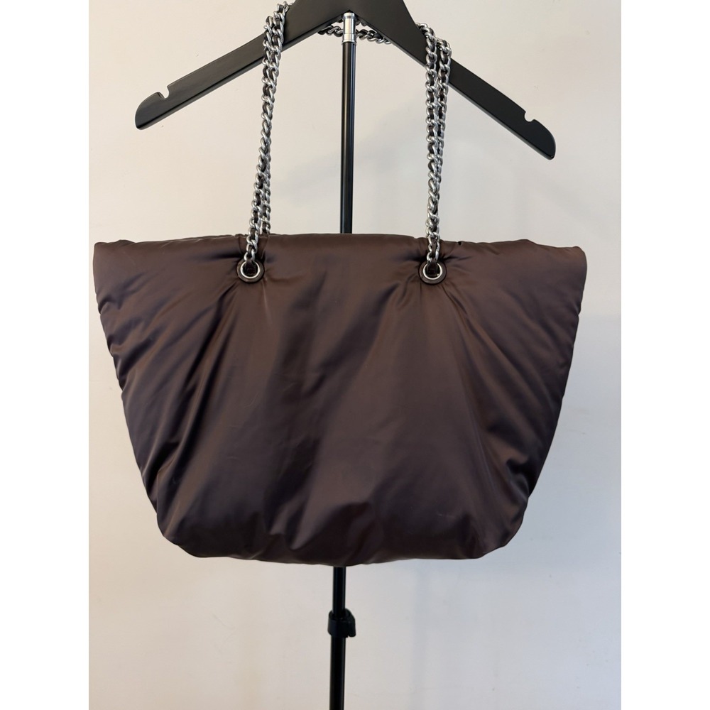 Tory Burch Ella Puffy Chain Tote Brown Tempranillo Nylon Bag Large - Picture 2 of 13